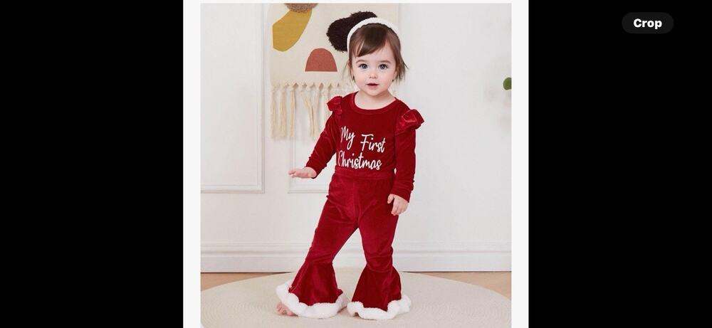 Newborn Toddler Girl Winter Outfits Christmas Romper, Flare Pants Set Sz 70